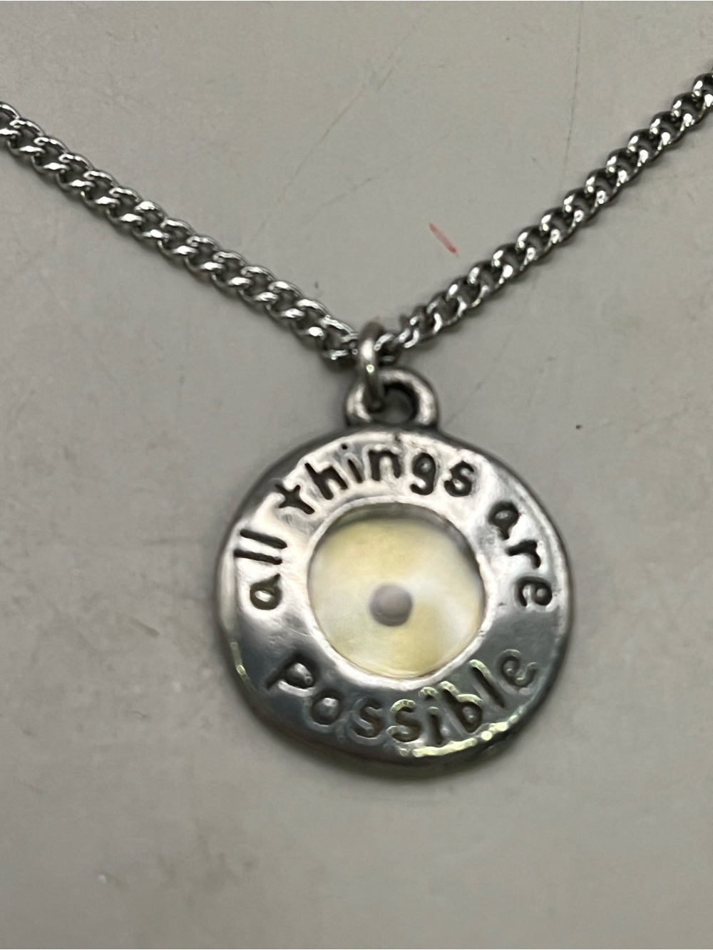 Silver Tone Mustard Seed Necklace "All Things Are Possible" Pendant